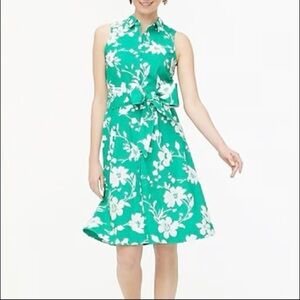 J. Crew Jade Green Floral Sleeveless Shirt Dress
